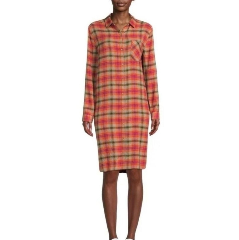 Beachlaunchlounge long line button-up plaid dress